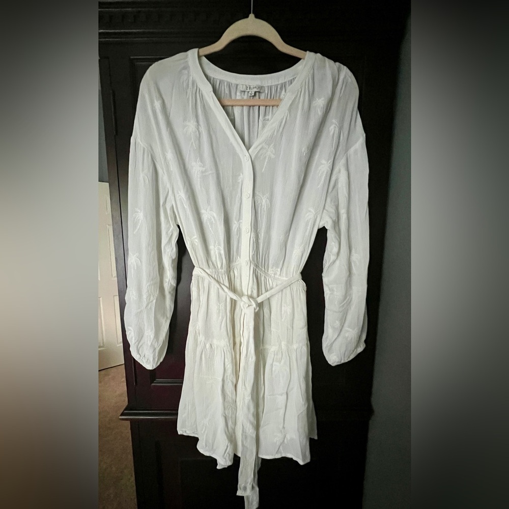 Z Supply White Embroidered Palm Mini Dress - Size Small